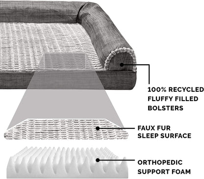 Pet Bed for Dogs and Cats - Luxe Fur and Performance Linen Sofa-Style Egg Crate Orthopedic Dog Bed, Removable Machine Washable Cover - Charcoal, Medium