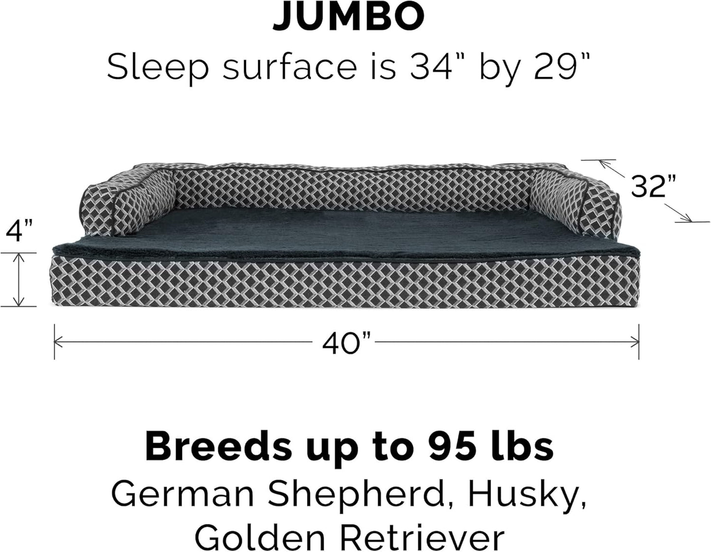 Replacement Pet Bed Cover - Plush Fur and Décor Comfy Couch Washable Dog Bed Cover, Diamond Gray, Jumbo (X-Large)