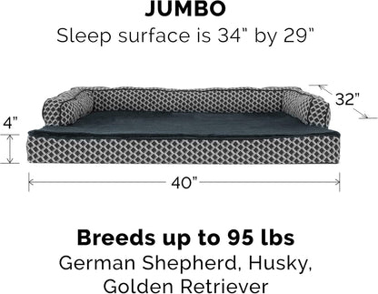 Replacement Pet Bed Cover - Plush Fur and Décor Comfy Couch Washable Dog Bed Cover, Diamond Gray, Jumbo (X-Large)